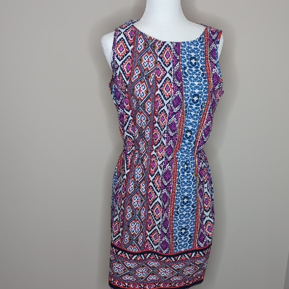 Speed Control Pink and Blue Patterned Mini Dress